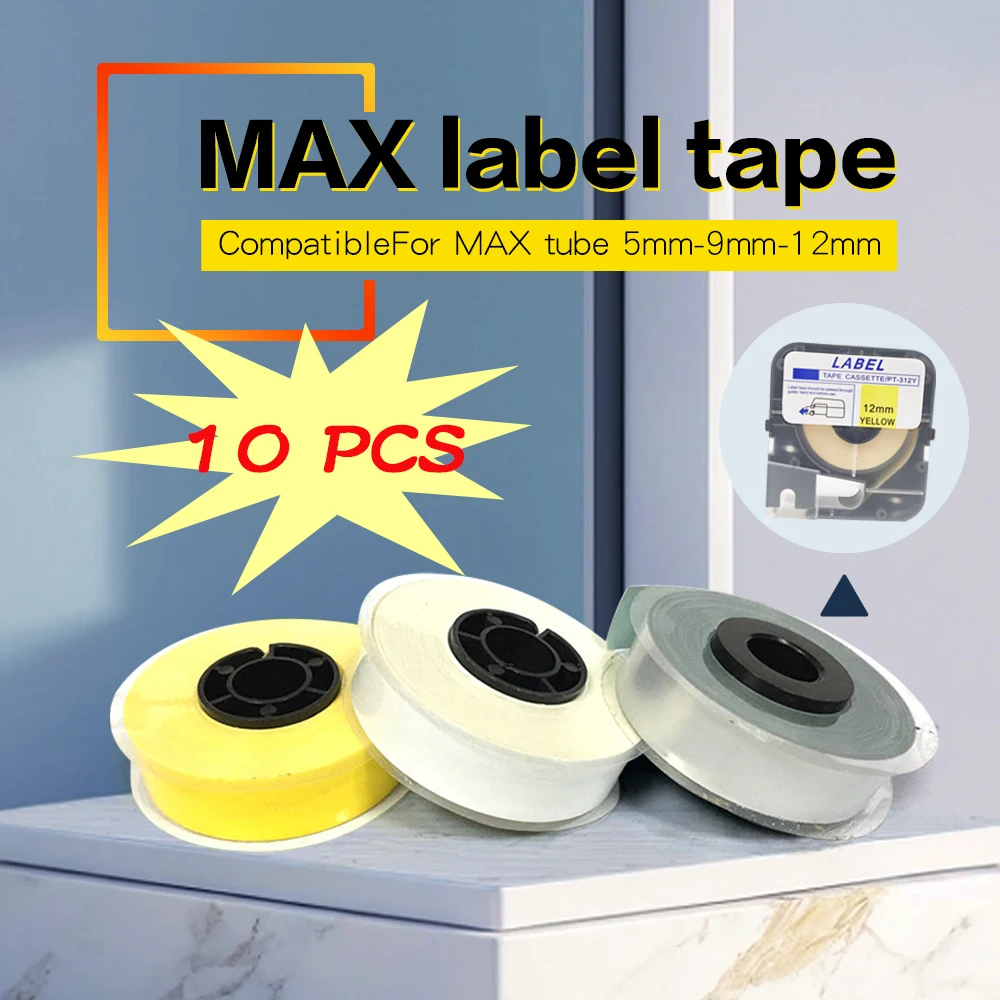 10pcs 9mm Force Code Master Square Adhesive Label Tape Suitable for MAX Line Mumber Machine label Paper 370 380E 390 550 Printer