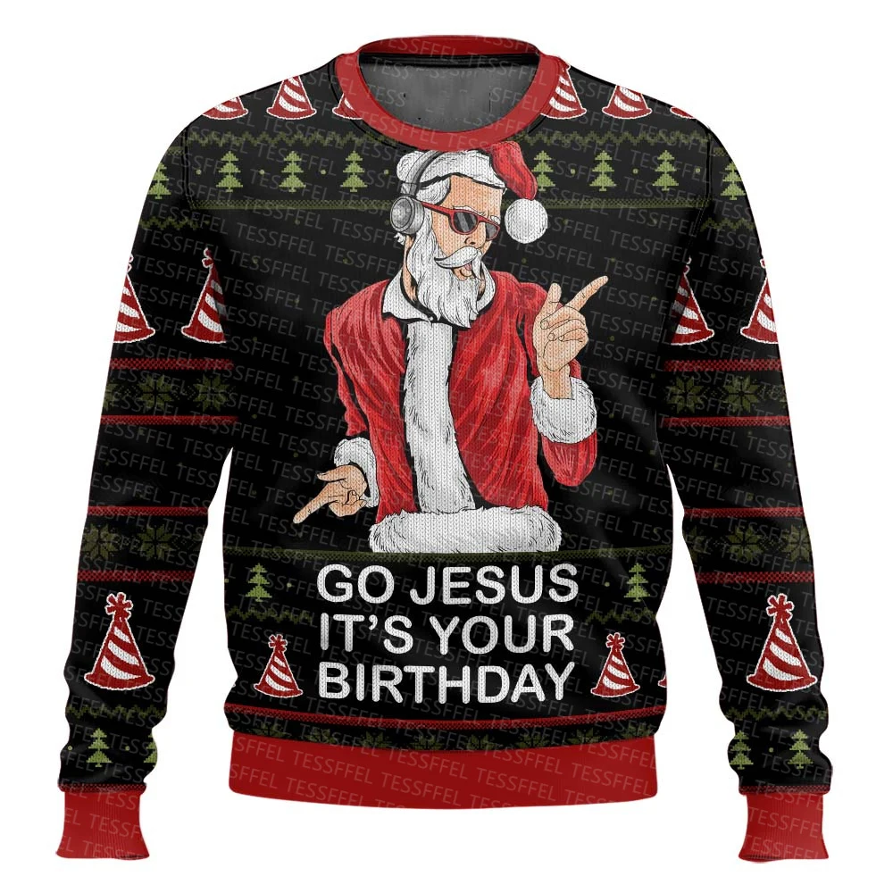 

Cosplay Christmas Santa Claus Knitted Ugly Sweater Jesus Anime Vintage Graffiti Long Sleeves 3DPrint Winter Pullover Harajuku 10