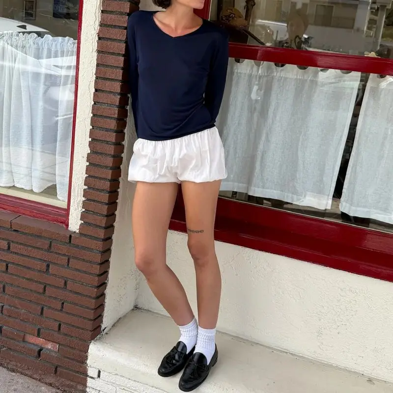 Women's Solid Color Basic V Neck Long Sleeve Shirts Cleanfit Slim Fit Double Lined Going Out Y2K Sprint Fall Knit Top