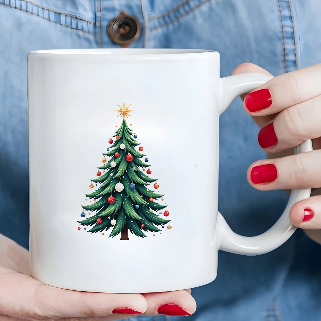 Tazza da 11 once + adesivo per albero di Natale dei cartoni animati + regalo di Natale - Set di tazze da caffè per ufficio familiare con bottiglia d'acqua per bambini
