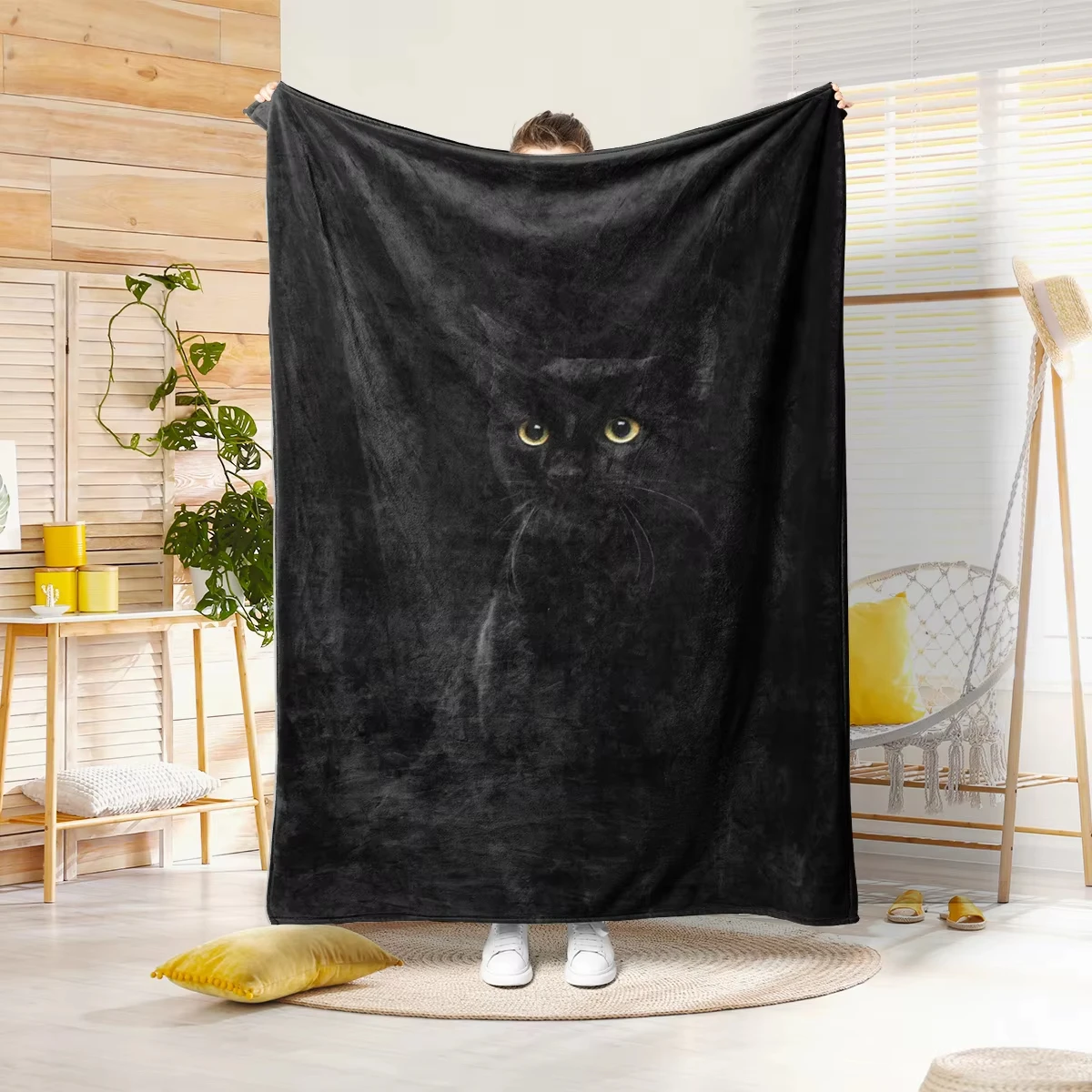 VIKAMA Black Cat Art Pattern Cover Blanket All Season Leisure Sleep Dual Purpose Soft and Cozy Art Black Cat Design Warm Blanket