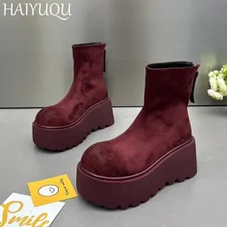 Plattform Frauen Schnee Stiefeletten Wildleder Mode Wohnungen Schuhe Frau Trend Walking Goth Chelsea Stiefel Neue Warme Gemütliche Punk Mujer Botas