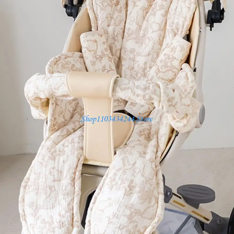 Baby Pushchair Seats Liner Insert with Printed Pattern Pram Seats Cushion Shoulder Strap Handrail Protector Armrest Pad