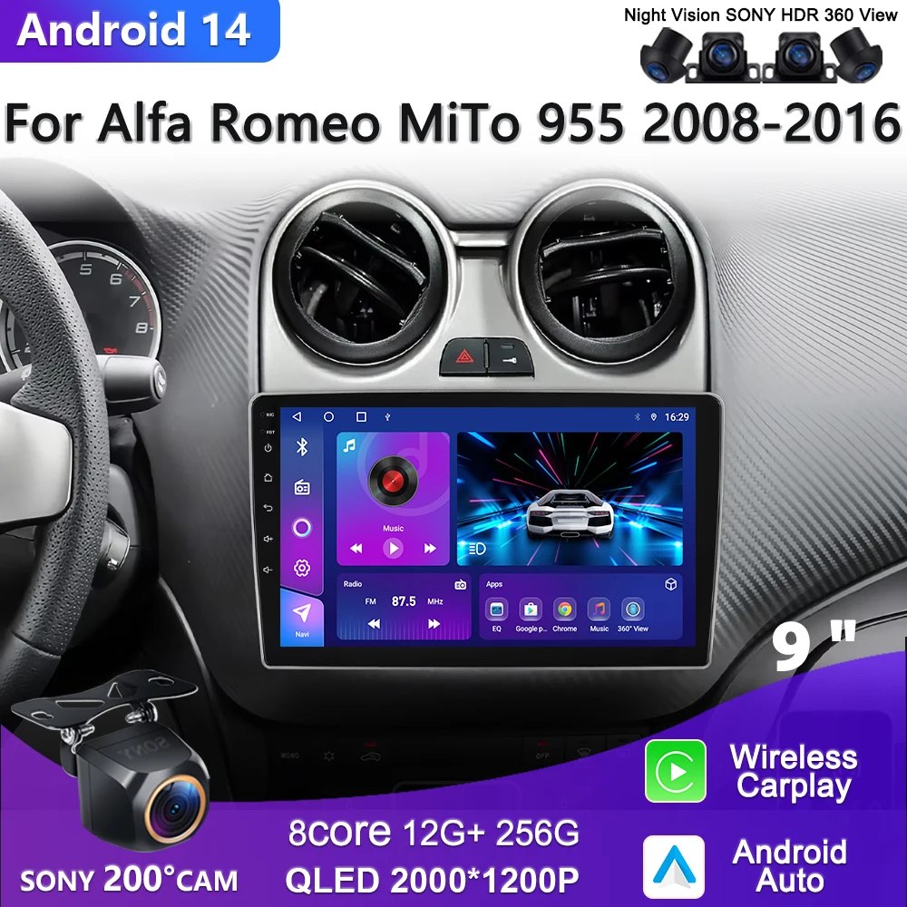 

2K Incell Screen Android 14 For Alfa Romeo MiTo 955 2008 - 2016 Android 14 Car Radio Stereo Multimedia Player Video No 2din DVD