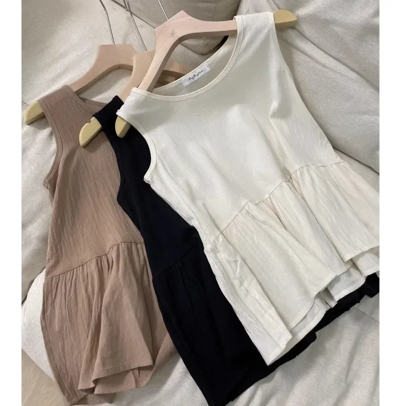 Camisola japonesa blusa de bebê com babados sem mangas top feminino solto camisa externa estilo retrô