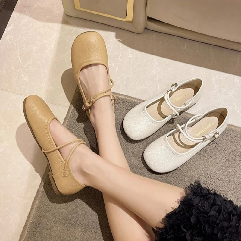 Zapatos informales sencillos y cómodos con punta redonda y parte inferior plana para primavera y verano para mujer, zapatos informales sencillos y transpirables con boca poco profunda