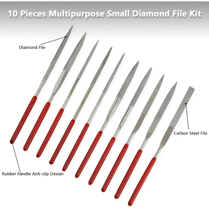 10Pcs Diamond Needle File Set 3x140mm Mini Needle File Kit for Stone Glass Metal Carving Craft Hand Tools Needle File Set