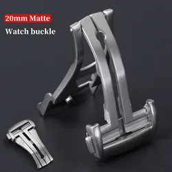 20mm Stainless Steel Watch Buckle for Omega Leather Silicone Strap Clasp Double Press Folding Button Deployment Silver Matte