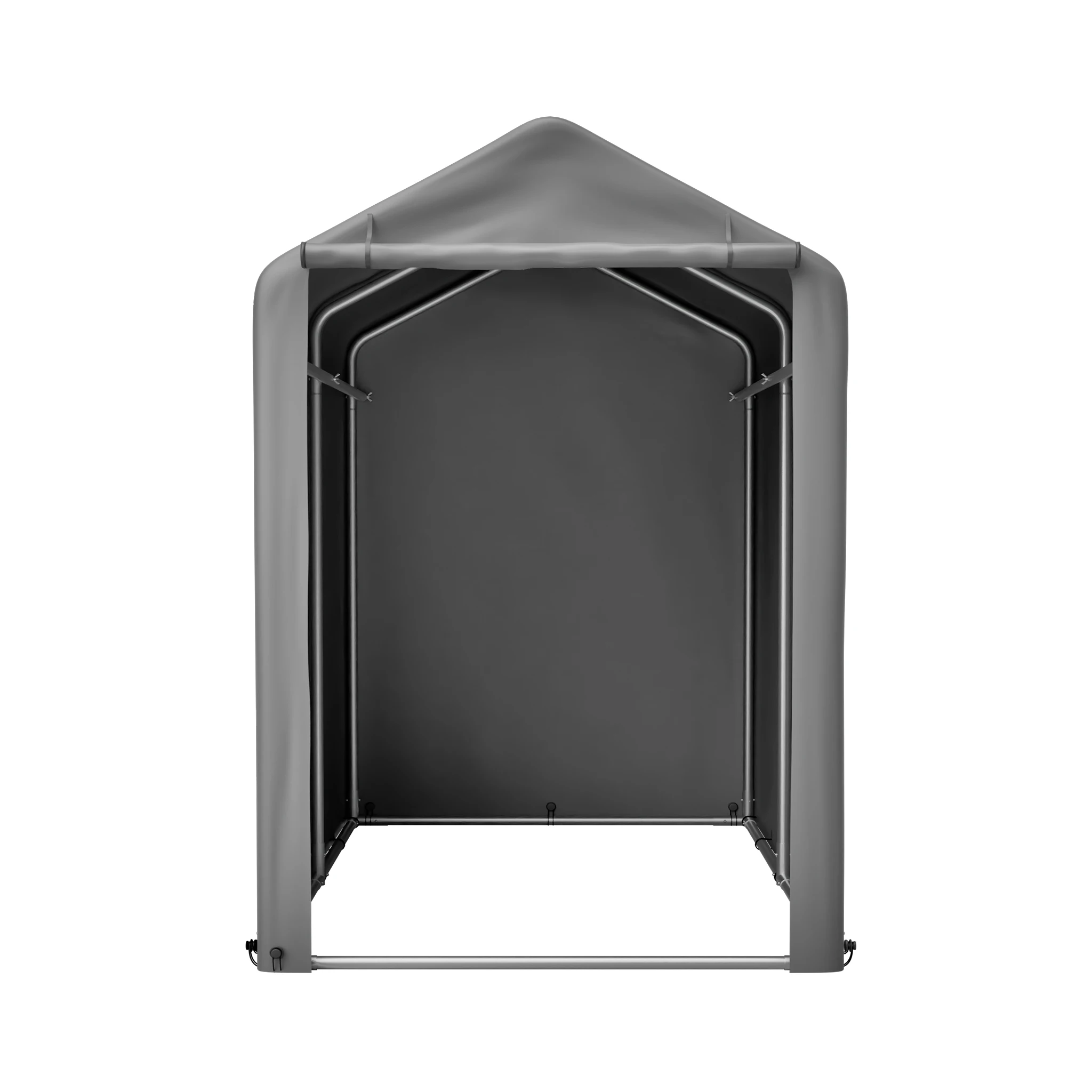 Abri de rangement pour vélos 187x100x160 cm, tente résistante aux intempéries avec structure en acier noir et bâche imperméable en PE gris foncé, idéal pour le stockage de vélos et d'outils de jardinage sur balcons, terrasses et cours.