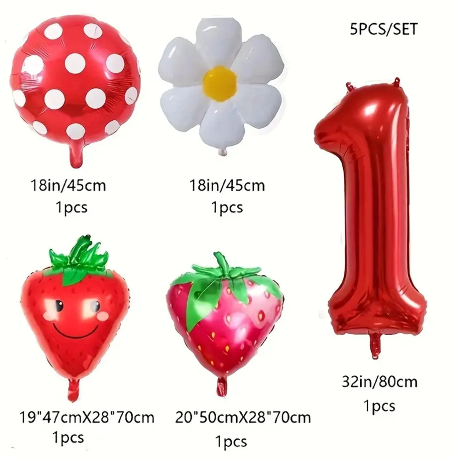 5-piece strawberry and red polka dot digital balloon set -32 inch aluminum foil, suitable for birthday parties and celebrations