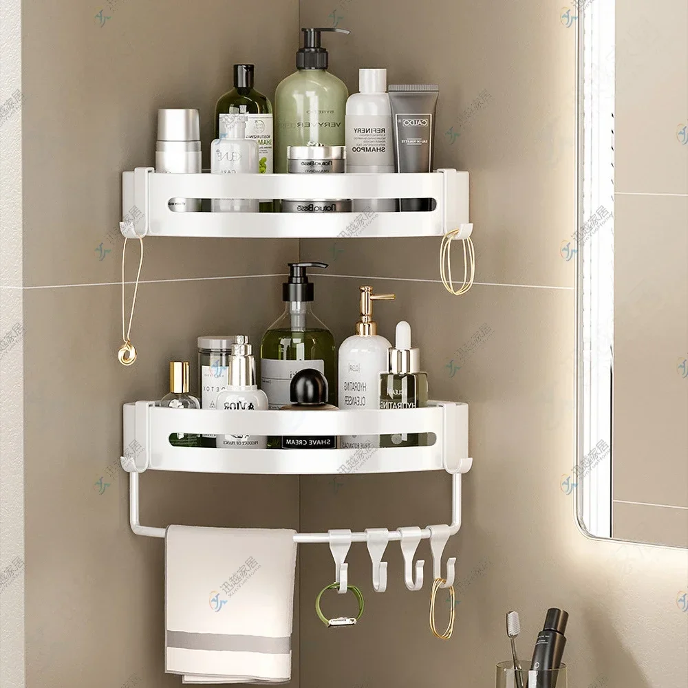 Bathroom Shelf White Aluminum Triangular Holder Shower Shampoo Cosmetics Wall Toilet Corner Storage Rack Organizer Accessories