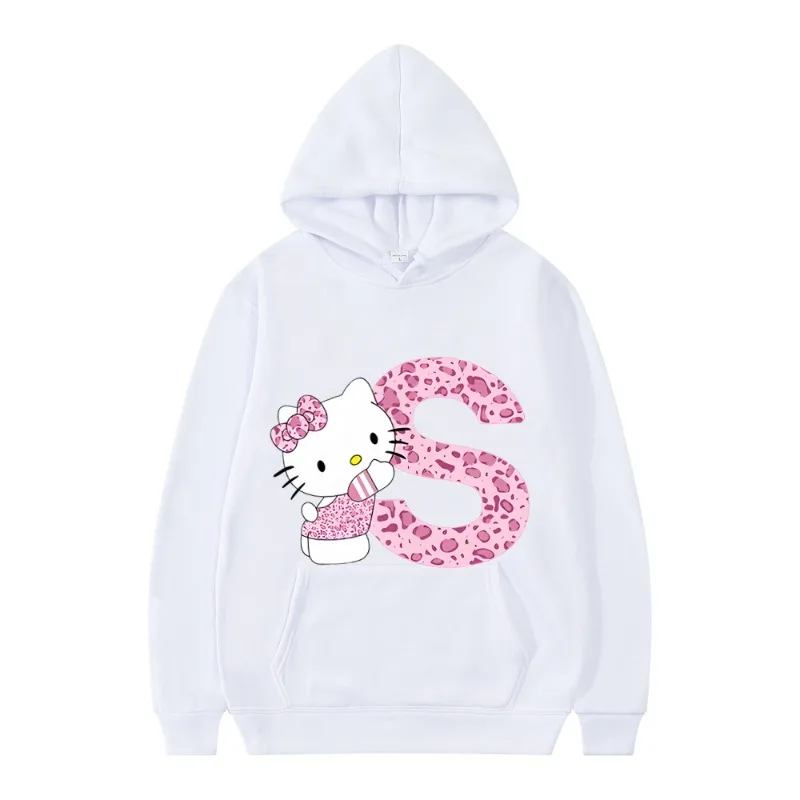 2024 Classic New Hello Kitty Letter Women\'s White Long Sleeve Hoodie Clothing Y2k Cartoon Clothing Kawaii Birthday Gift