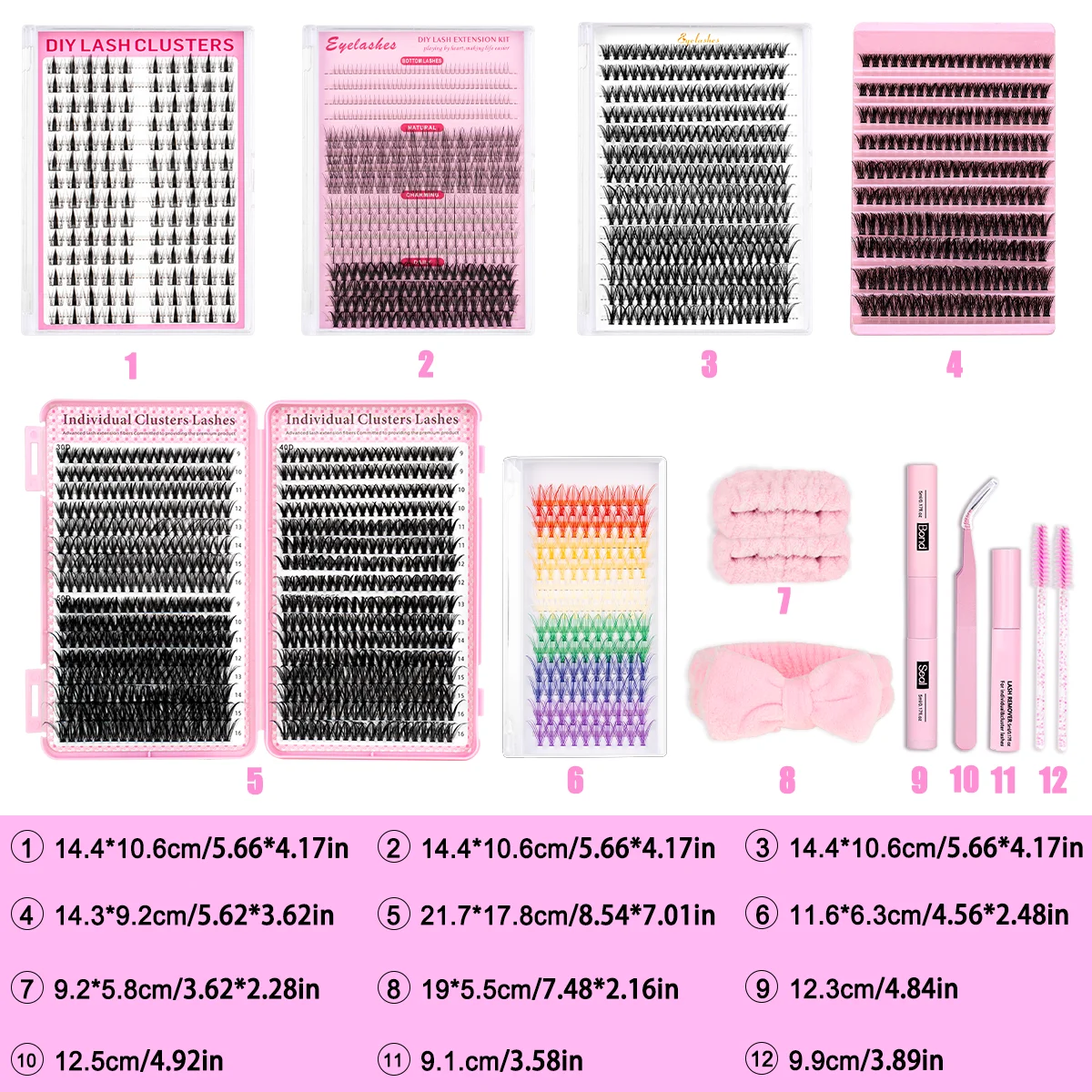 Kit d'extension de cils individuel, bricolage, grappes de cils à Volume épais, boucles en D, bande fine, avec pincettes à liaison et à joint