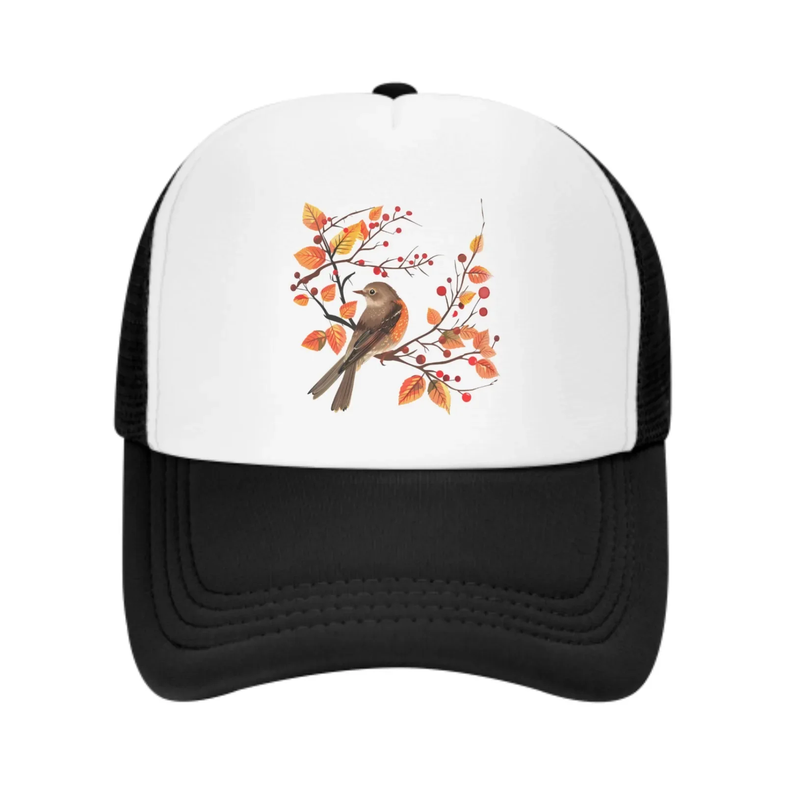 Bird Maple Leaf Mesh Trucker Hats for Men Women Adjustable Casual Fashion Baseball Caps for Outdoor Activities