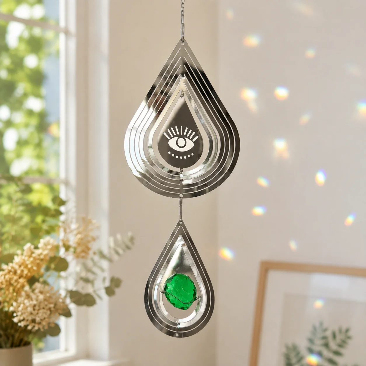 Evil Eye Drop Wind Spinner Suncatcher Hanging Crystal Ball Stabilizer Mesmerizing Visual Effect Protection Amulet Garden Decor