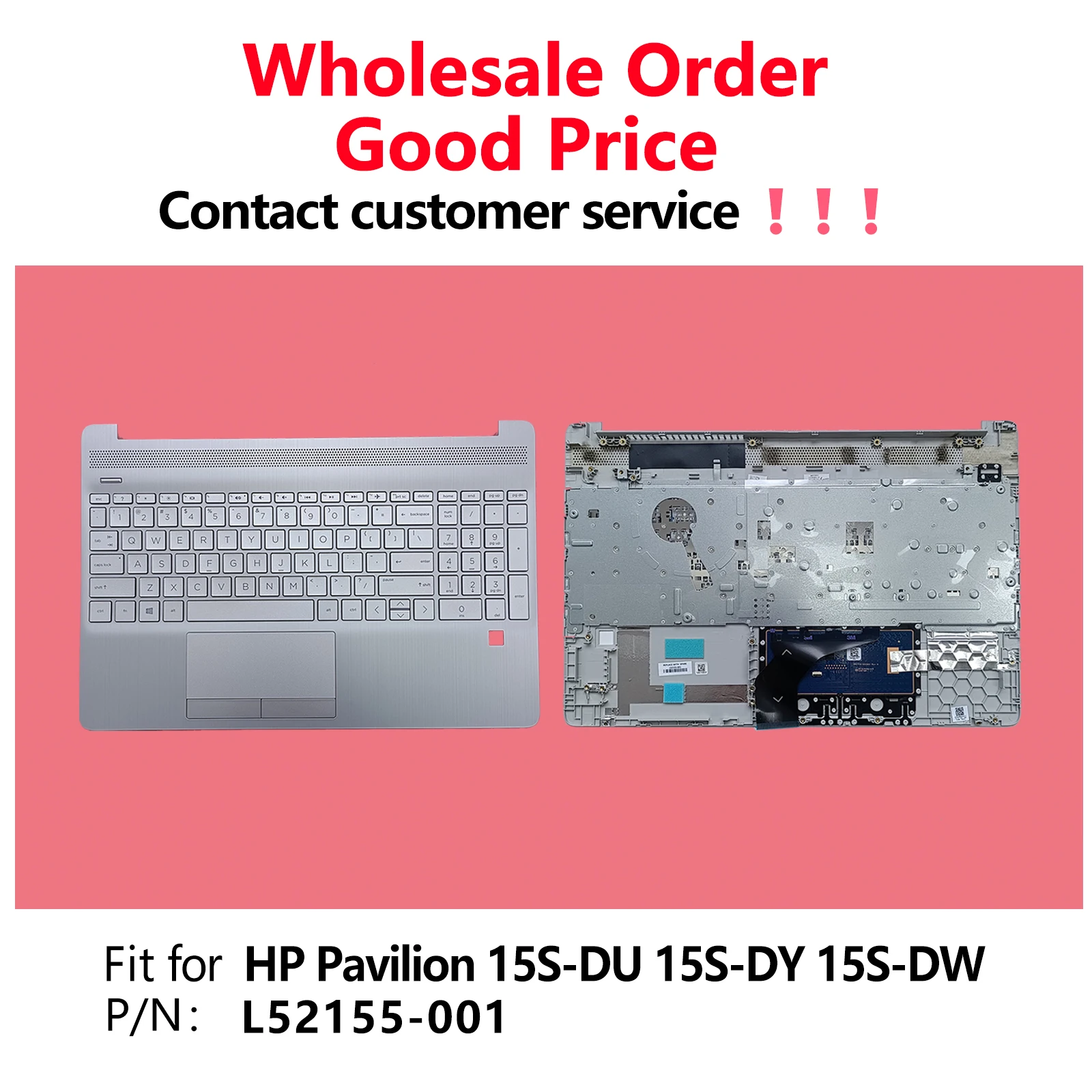 Чехол для ноутбука HP 15-DW 15T-DW200 15T-DW300 15Z-GW000 15s-du, упор для рук, клавиатура с отверстием для отпечатков пальцев, тачпад L52155-001, серебристый