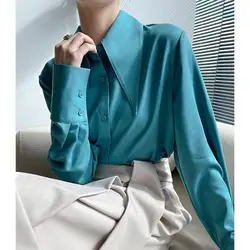 Fashion Solid Color Lapel Button All-match Korean Shirt Women's Clothing 2022 Autumn New Loose Casual Tops Office Lady Blouse