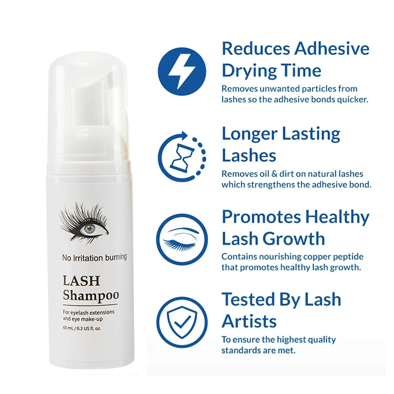 Lash Shampoo 60ml Eyelash Extension with Mousse Brush Eye Lash Lift Cleaning Foam for Clean Glue Wholesale Label Lash Cleanser