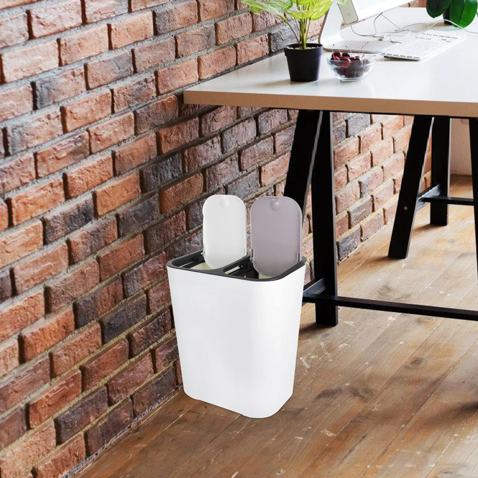 

Plastic Garbage Can Dual Bin Eco Friendly PP Material Kitchen Trashcan Home Office Wastebasket Container Hardware