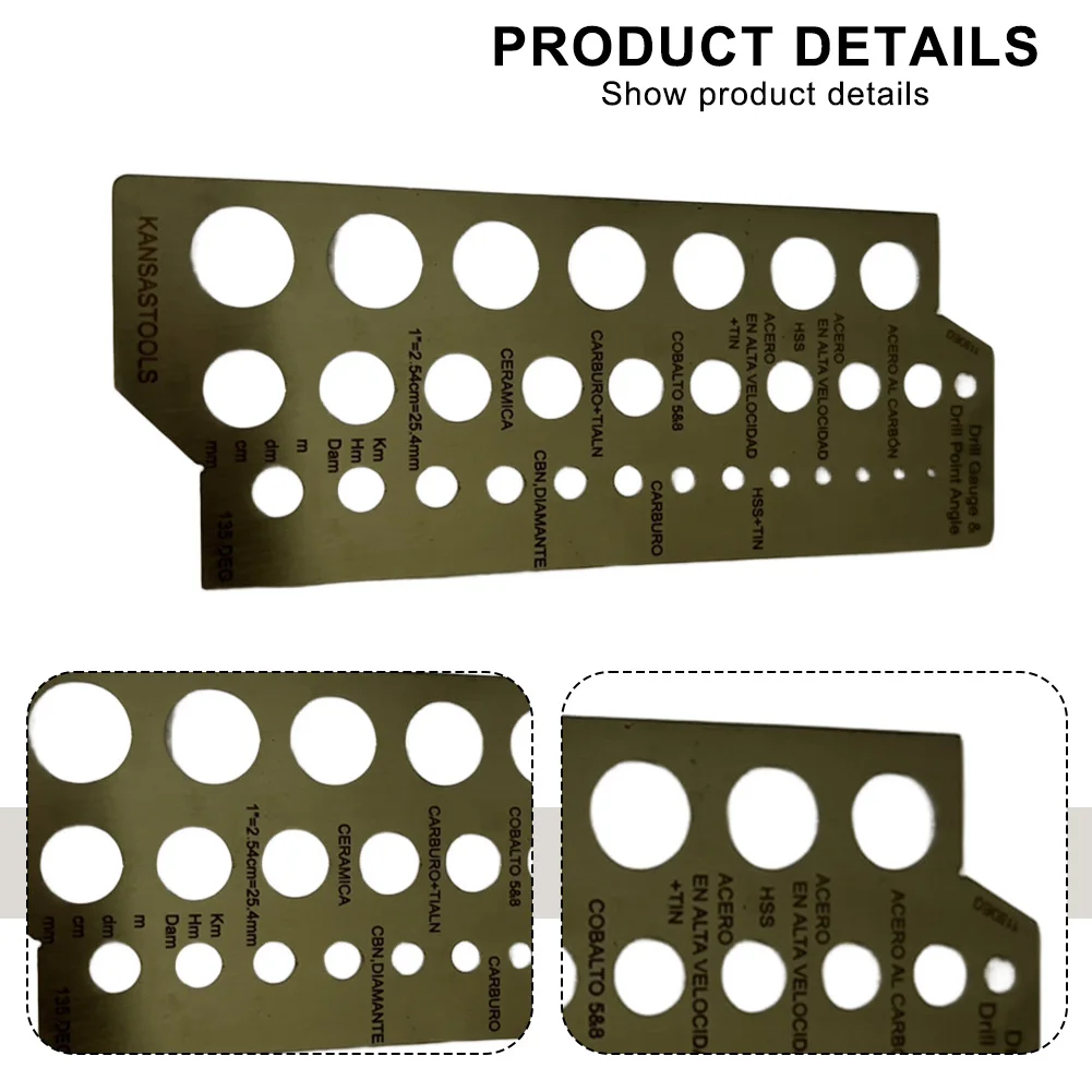 1 قطعة مقياس الحفر من الفولاذ المقاوم للصدأ 30 فتحة مع 135 °   و 118 °   الشقوق لأجزاء أداة حاكم القطر 1/16-1/2 المقياس الإمبراطوري