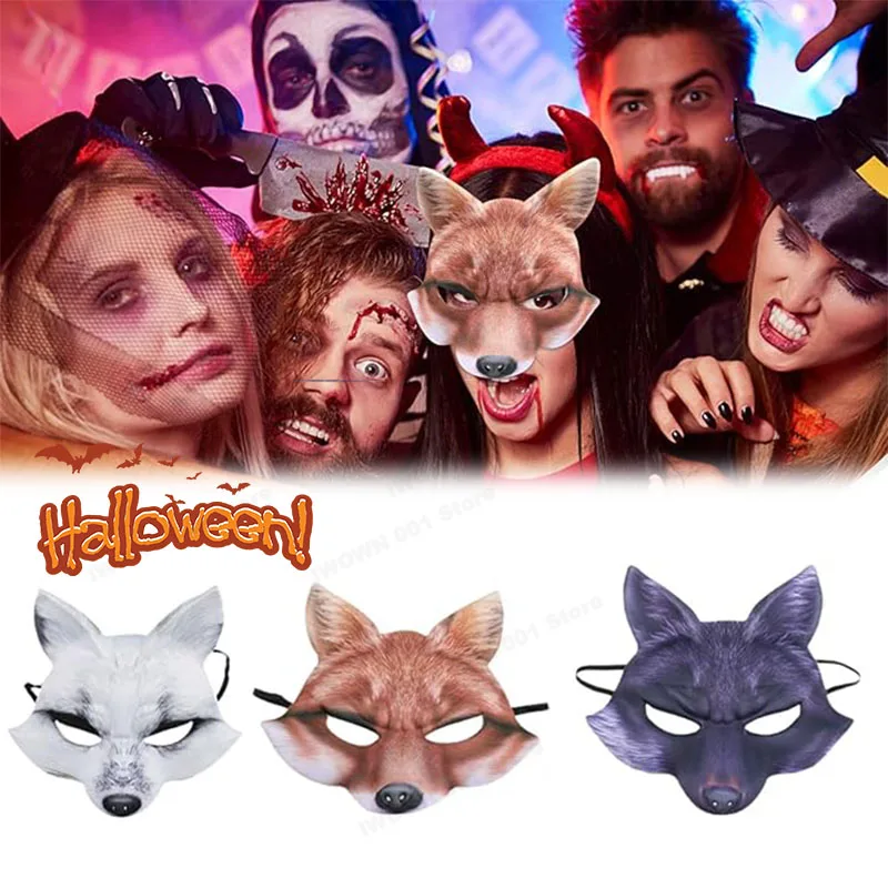 

Half Face Halloween Mask Halloween Animal Mask Half Face Fox White Wolf Mask Animal Male and Female Half Face Masks