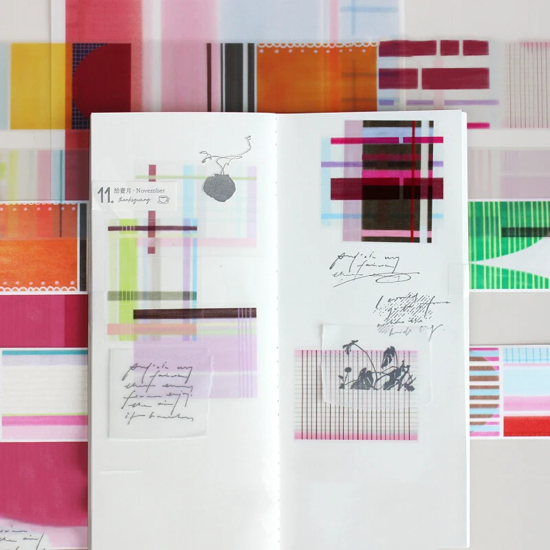 

55 мм * 5,1 м красочный плетеный геометрический узор пейзаж ПЭТ-лента креативный DIY материал для журнала коллаж канцелярские принадлежности для скрапбукинга