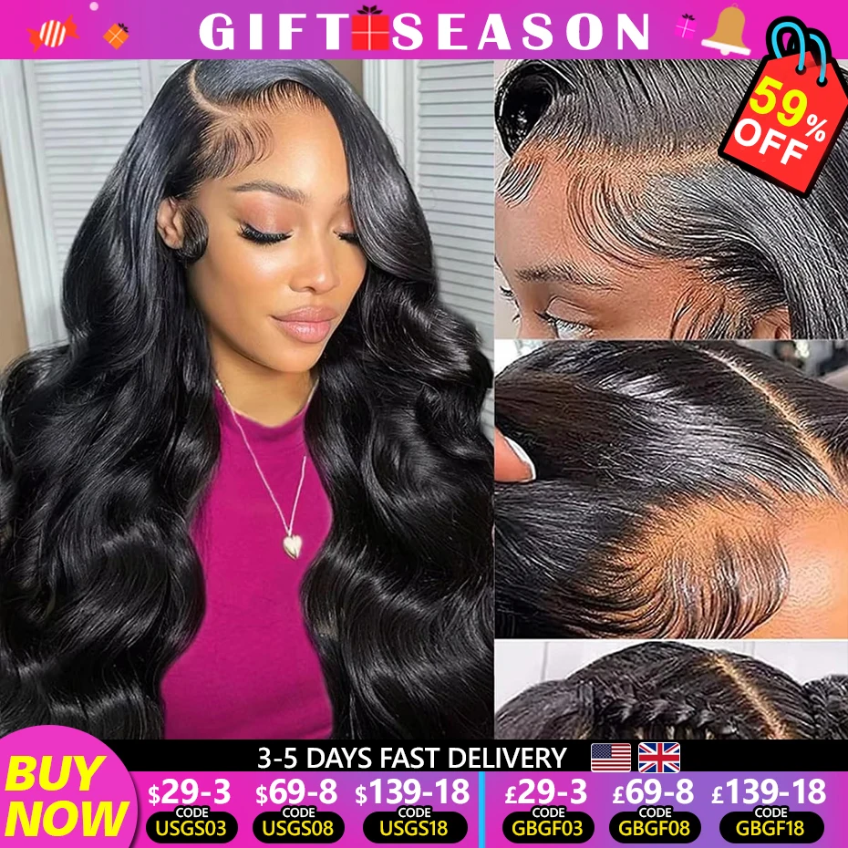 13x6 Lace Wig Brazilian Body Wave Human Hair Wigs Bling Hair Remy Natural Hair Line Pre Plucked Bleached Knots Lace Frontal Wig