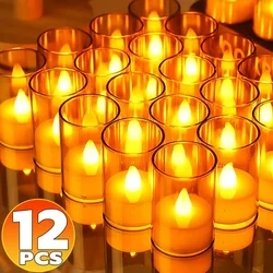 12/1Pcs Flameless LED Candles Lights Acrylic Battery Powered Tealight for Birthday Party Wedding Decor Romantic Night Lamps
