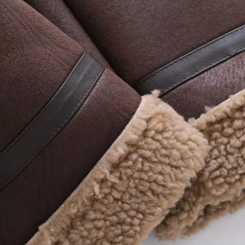 Jaqueta feminina casual de pele sintética de couro de cordeiro, roupas de motocicleta, design integrado