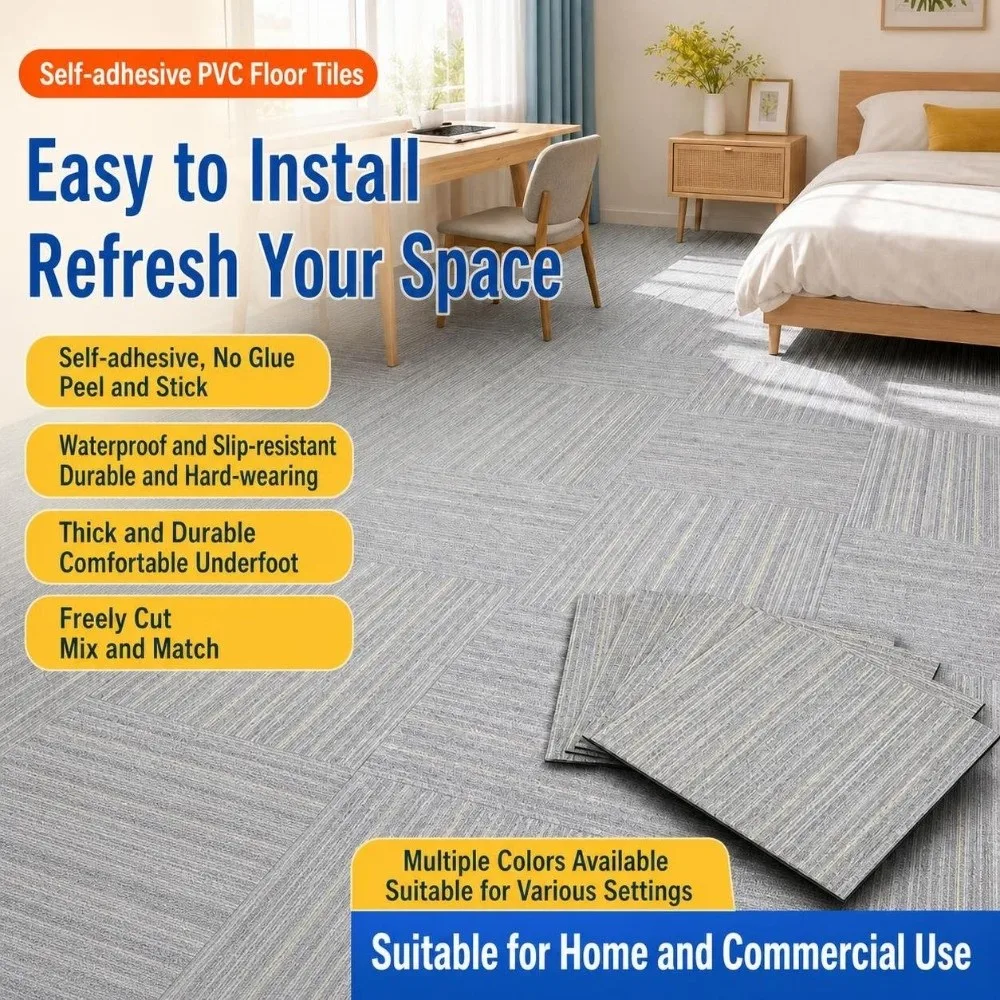 Imitation Carpet Texture PVC Floor Tile Waterproof Wear Resistant Floor Cover Anti Slip Self Adhesive Wall Floor Decal