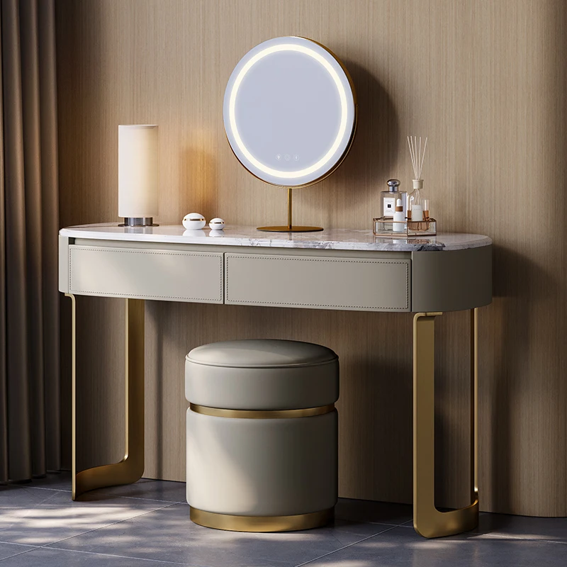 

Modern Luxury Vanity Table Bedroom Makeup Mirror Desk Dressing Table Drawers Jewelry Light Penteadeira Postmodern Furniture