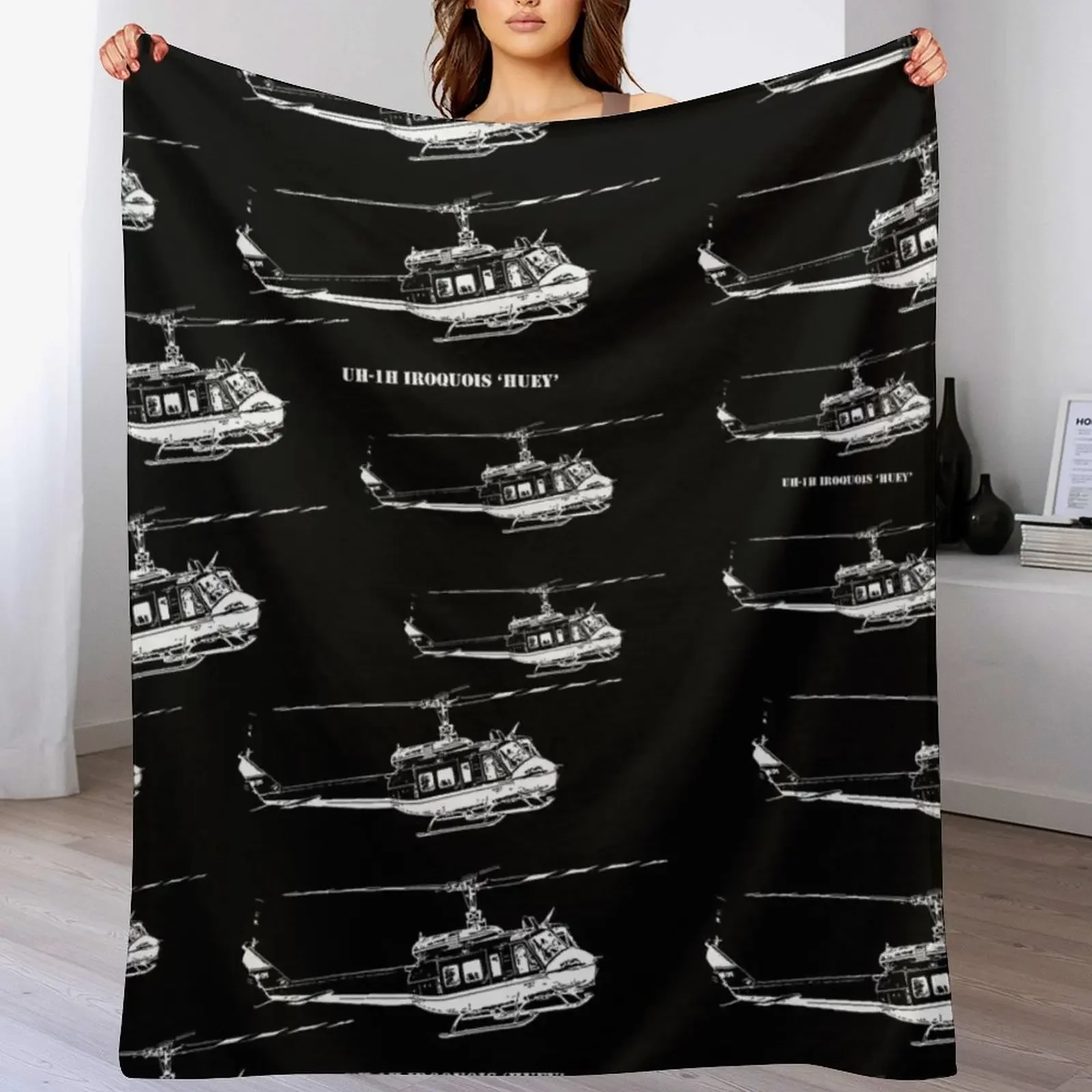 UH-1H Huey Helicopter Throw Blanket Decoratives Travel Blankets