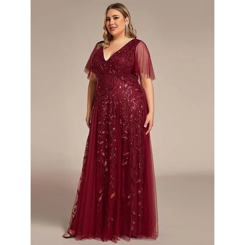 European And American Plus Size Bridesmaid Evening For Toasting Sequin Mesh Fishtail Slim-Fit Banquet Performance Host Dress