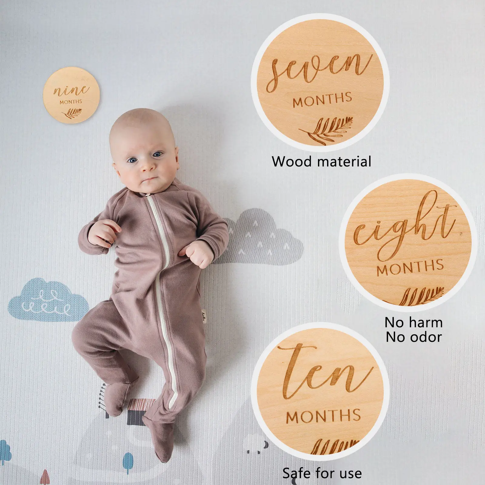 

12Pcs Wooden Baby Growth Memorial Cards Double Sided Infant Monthly Discs Newborn Photo Props for Baby First Year