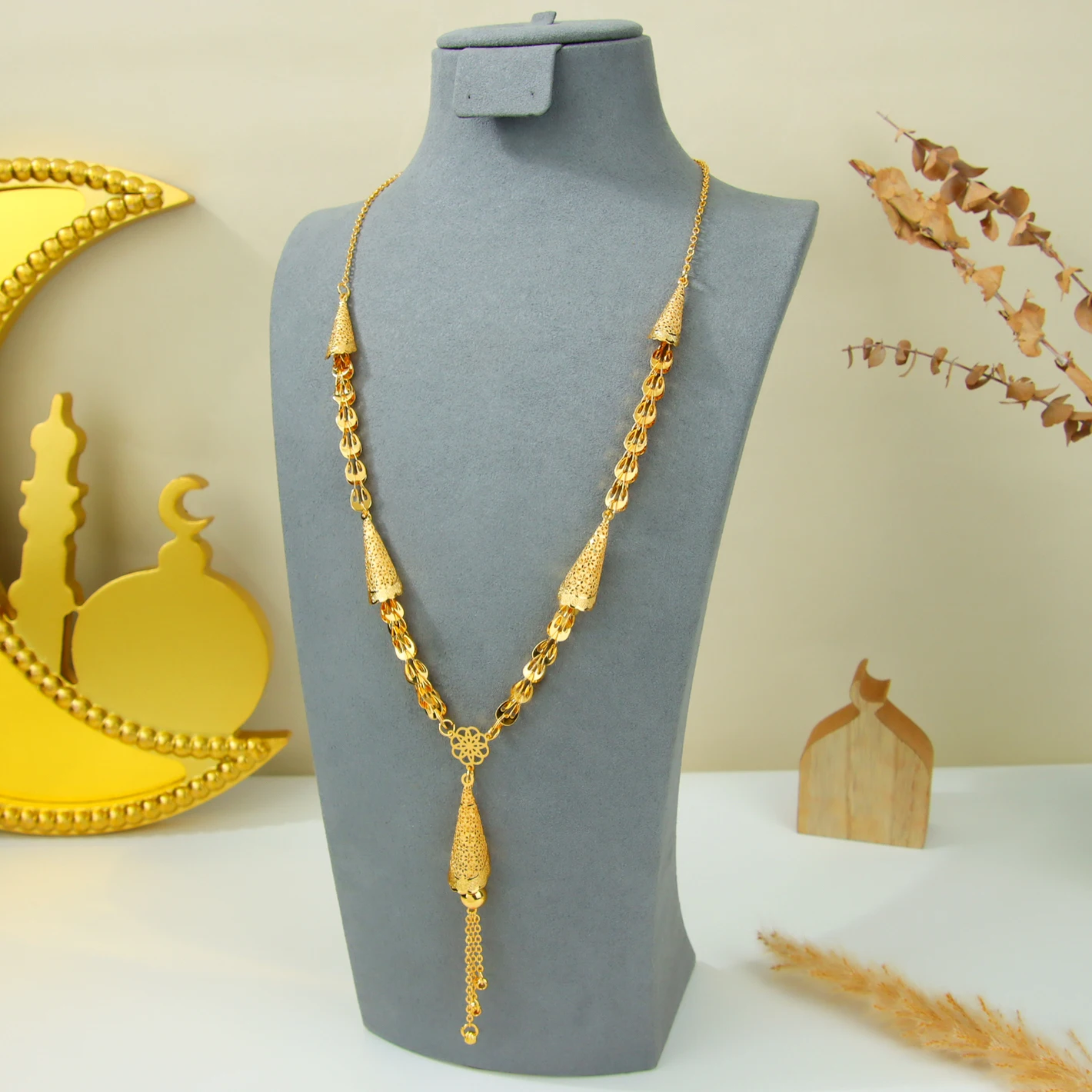 Dubai Mode Lange Halskette 21k Vergoldet Arabische Braut Hochzeit Retro Quastenketten Oman Muslimische Frauen Event Party Schmuck – Detail 10
