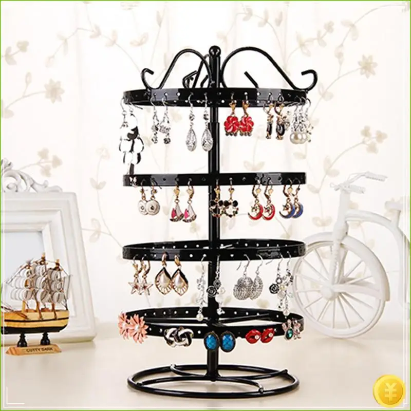 1 Piece Wrought Iron Four-Story Rotating Jewelry Rack Jewelry Rack Earring Earring Bracelet Display Rack White