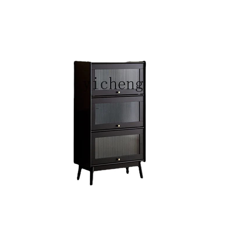 Tqh Black Bookcase with Glass Door Low Cabinet Floor Home Living Room Clothes Closet