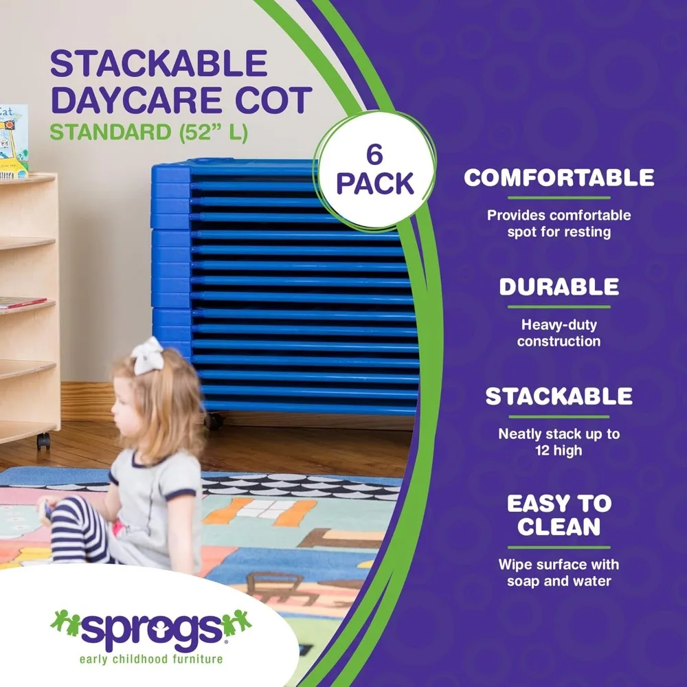 Durable Stackable Standard 52L Cots for Daycare, Preschool Classroom Sleep Cots for Children and Toddlers