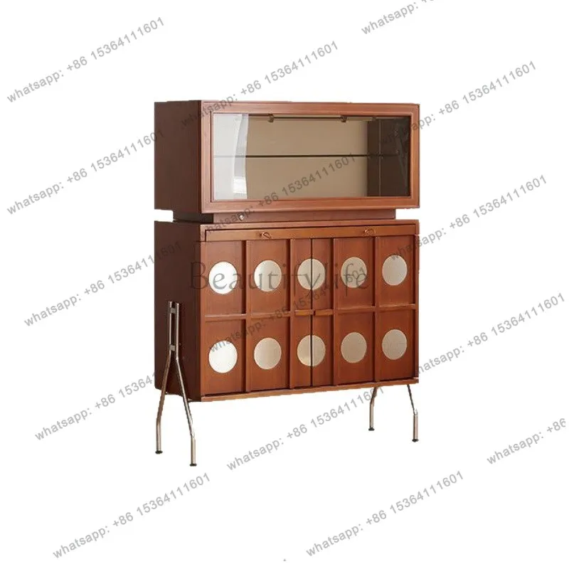 

Medieval dining side living room solid wood integrated retro wall tea entrance Nordic chest storage storage high cabinet