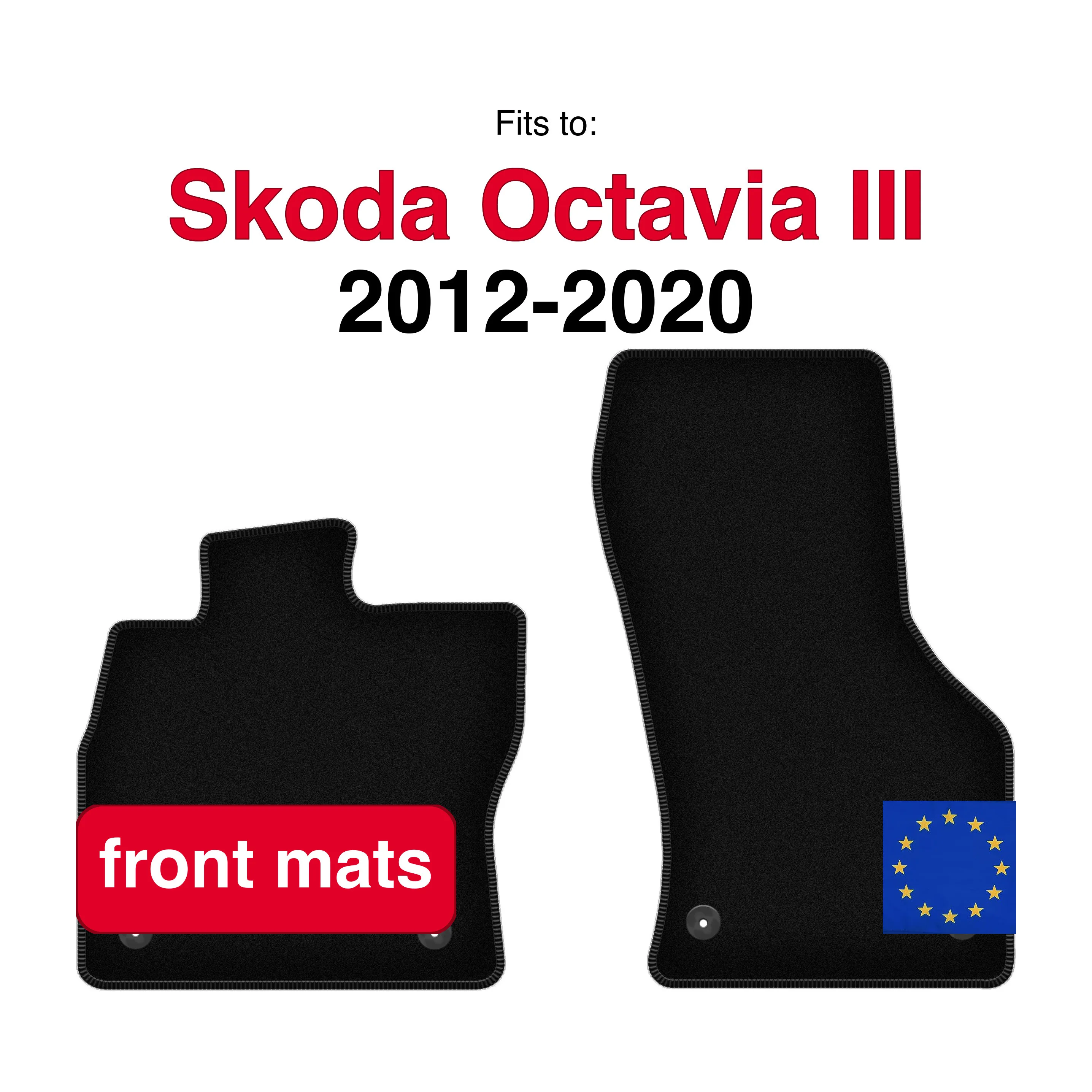 Velour vloerkleden voor Skoda Octavia III liftback sedan variant stationwagen (2012-2020) - Zwart (2 stuks) set auto vloerkleed voorin