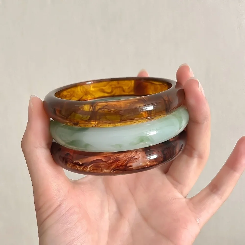 Vintage Muticolor Resin Bracelets Stackable Bohemia Round Bangle Wristband Hand Ring Geometric Bracelets Women