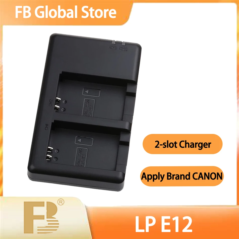 FB LP-E12 Dual Slot Micro USB and Type-C Dual Input Port Lightweight Portable Camera Battery Charger Compatible with Canon