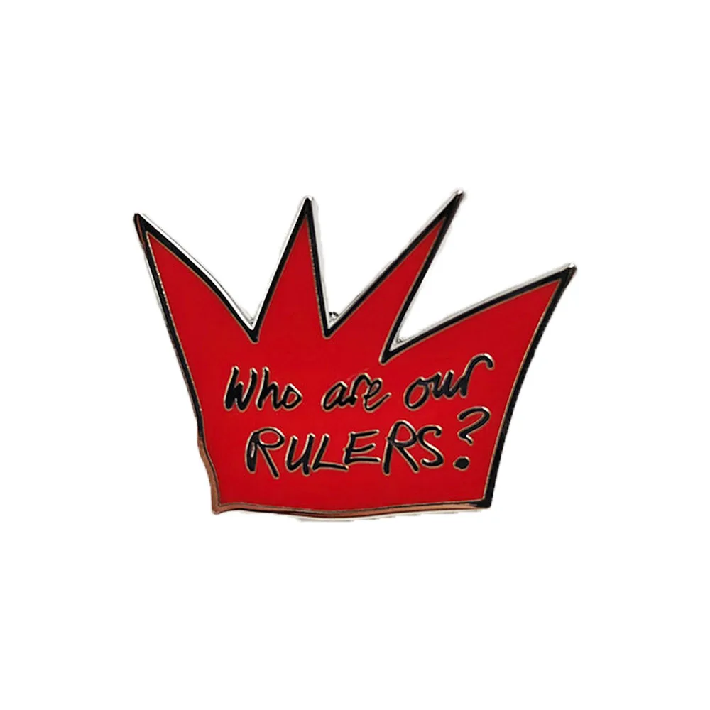 Vivienne Westwood Inspired Enamel Pin Who Are Our Rulers Red Crown Brooch British Punk Fashion Badge Clothes Lapel Pin Fans Gift