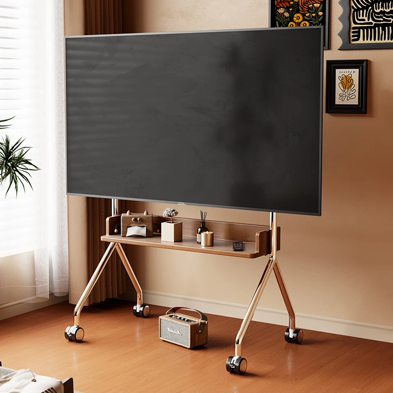 

Movable TV stand Nordic solid wood floor art cart 43/55/65/75 inch hanger