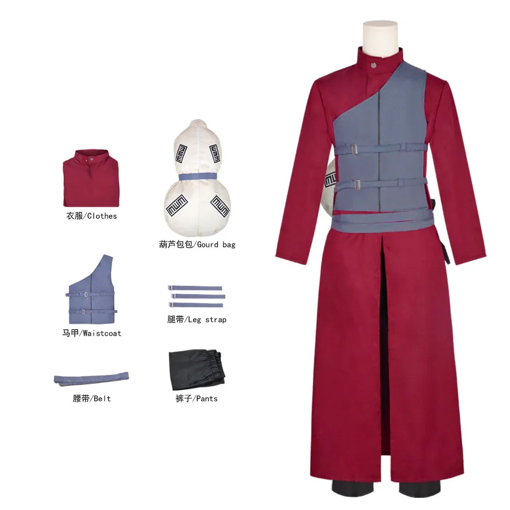 Anime Gaara Role Playing Costume Sand Waterfall Fifth Kazekage Red Headed Ninja Tattoo Sticker Set Wig Halloween view 5