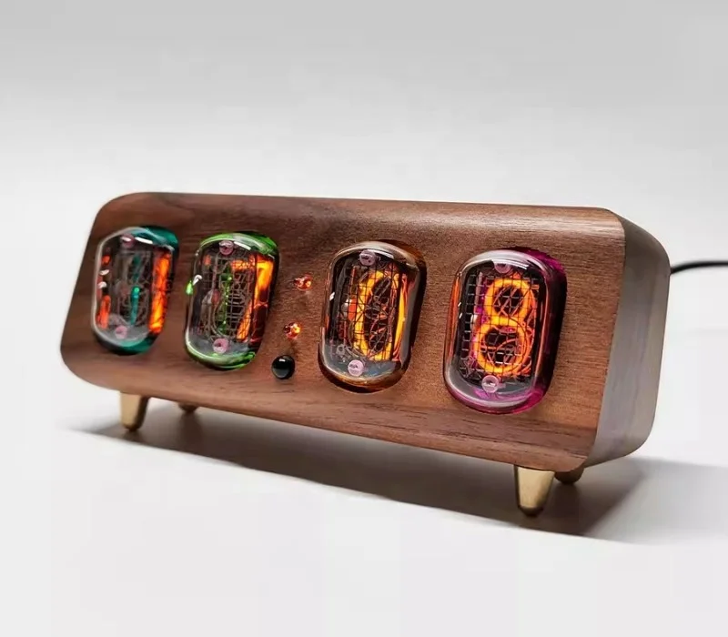 Handmade Wooden Glow Tube Table Clock Glow Tubes Display Desktop Digital Clock