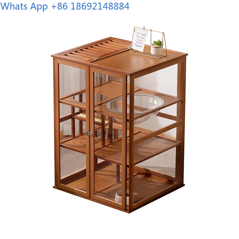 Cat Tree House Indoor Solid Wood Large Space Cat Condo Climbing Tower Furniture