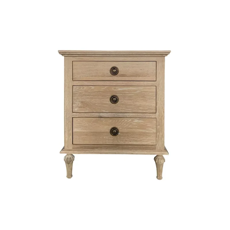 HL157 Rustic Design Solid Oak Wood 3-Drawer Antique Nightstand Bedside Table for Apartment and Hotel Bedroom
