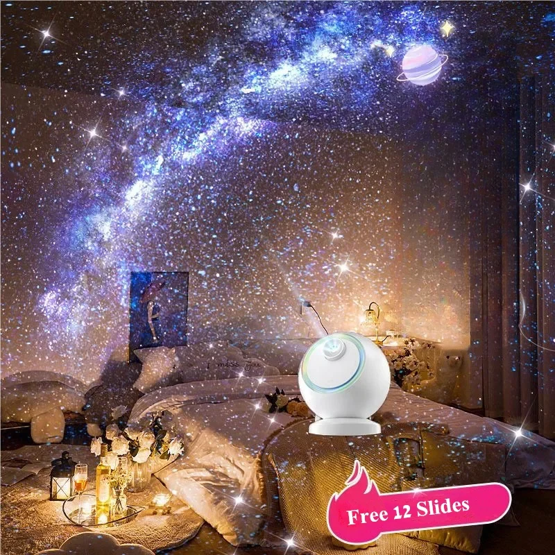 12 IN 1 Galaxy Star Projector with Bluetooth Speaker 360° Rotation Starry Sky Projector Night Light for Kid Gift Room Decor Lamp