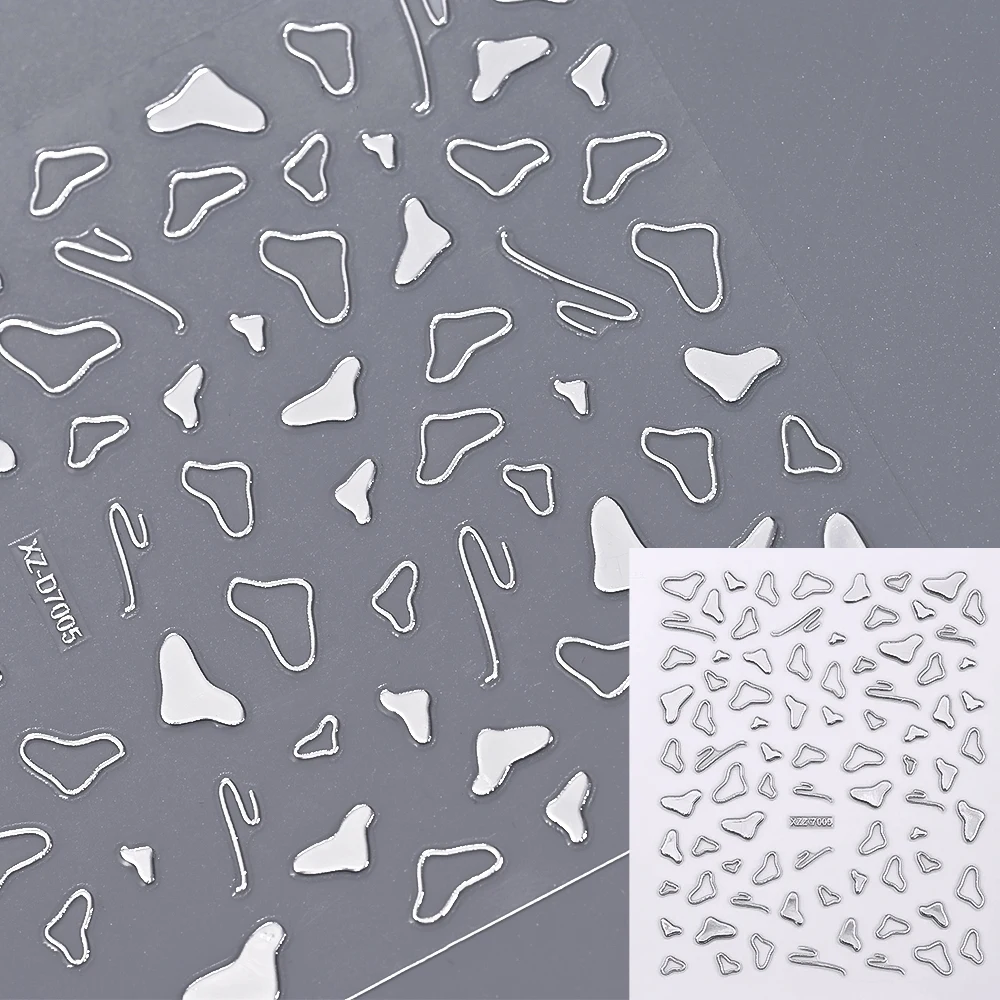 1pcs 3D 금속 실버 불규칙한 하트 네일 아트 스티커 프랑스어 우아한 라인 꽃 네일 데칼 자기 접착 매니큐어 액세서리